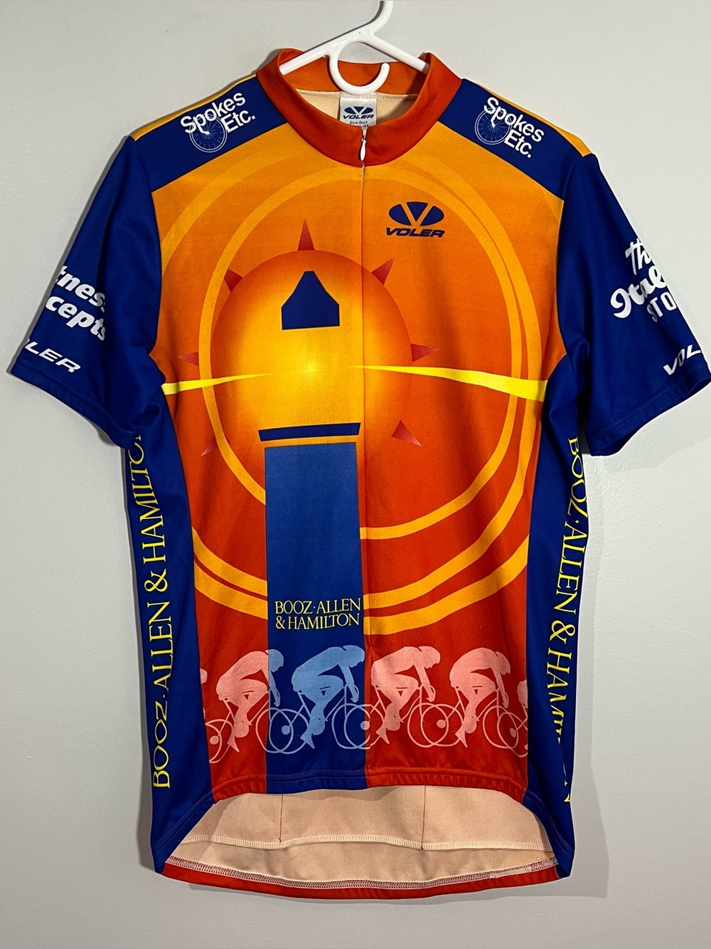 Vintage Voler Booz Allen & Hamilton Orange Blue Cycling Jersey Mens Large